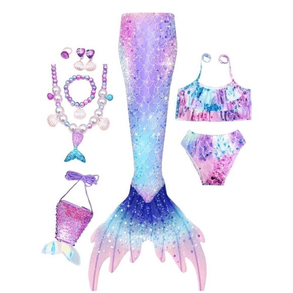Brand New Kids Girls Mermaid Tail Fin Swimming Suit Girls Bathing Suit Princess - Picture 1 of 6
